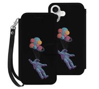 Astronaut Floating with Planet for iPhone 16 Series Wallet Phone Case | Slim Protective Cover with Card Holder Lanyard PU Smartphone Cases
