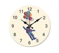 Astronaut Floating with Planet Wooden Round Vintage Wall Clock 30 * 30cm | Non-Ticking Silent Large Clocks for Office Home Living Room Bedroom Kitchen