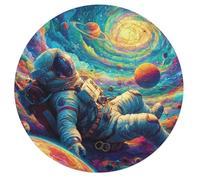 Astronaut Floats In Space 68 Piece Round Puzzle Space Universe Animal Shape Large Format Challenging Puzzle Decorative Finish Home Wall Art Ready Stress Relief Challenging 68 PCS