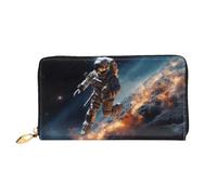 Astronaut flying in space Leather Wallet for Women Long Coin Purse Ultra Slim Credit Cards Holder Bifold Clutch