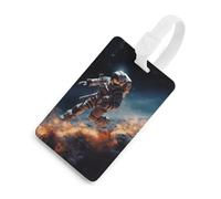 Astronaut Flying in Space Luggage Tag Travel Essentials TPU Bag Tag Personalized Luggage Tags Holder Name Id Identifiers Card with Black Lanyard for Suitcase Backpack Toolbox