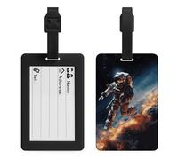 Astronaut Flying in Space Luggage Tags Suitcases - TPU Travel Bag Tags with Name Id Label and Black Loop - Unique Cute Id Labels for Women Men Suitcase Baggage Bag Backpack Instrument