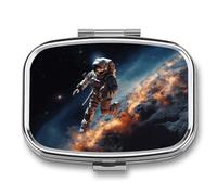 Astronaut Flying in Space Pill Box 2 Compartment Portable Pill Case Daily Square Pill Organizer for Pocket Purse Daily Medicine Container to Hold Vitamins Fish Oil Travel Gifts