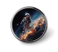 Astronaut Flying in Space Round Badge Personalized Metal Lapel Pin Badges Fit Clothing Bags Hat Humorous Printed Brooch Badge Party Decorations Accessories for Men Women