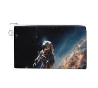 Astronaut Flying in Space Wallet Canvas Slim Lightweight Wallets Durable Zippered Card Holder for Men Women