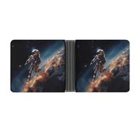 Astronaut Flying in Space Wallet with Money Clip Leather Bifold Wallet Slim Credit Card Holder Gift for Men