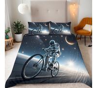Astronaut Galaxy Single Duvet Cover Set 150x200 cm with 2 Pillow Cases 50x75 cm 3D Print Planets Galaxy Bedding Set Microfibre Machine Washable with Hidden Zip Corner Ties Children's Rooms Dorms Beds
