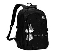 Astronaut galaxy Travel Backpack Carry On Backpack with USB Charging Port Laptop Backpack Weekender Casual Daypack for Business, Black, One Size