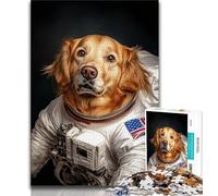 Astronaut Golden Retriever Jigsaw Puzzles for Adults 1000,Staycation Kill Time Every Piece Is Unique - Challenging Family Fun Game (75x50cm)