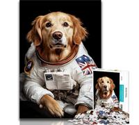 Astronaut Golden Retriever Jigsaw Puzzles for Adults Teenagers Jigsaws Puzzle,Learning Educational Toys Family Games with Matching Poster And Trivia Sheet (38x26cm)