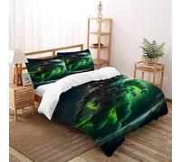 Astronaut Green Bedding Set 3D Digital Printing Starry Sky Theme Duvet Cover Set 3 Pieces Microfiber Comforter Cover for Boys & Girls with Pillowcase Double（200x200cm）
