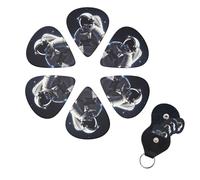 Astronaut Guitar Picks 6 Pack, 0.71mm Thickness Celluloid Bass Pick with Leather Guitar Pick Holder Keychain Abstract Art Pics Plectrum for Acoustic Electric Guitar, Ukulele, Bass
