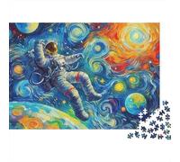 Astronaut Hard 1000 Piece Family Game Night Puzzle Astronaut Floating in Starry Night Style Space Premium Thick Sturdy Vibrant Challenging Stress Relief 52x38cm/1000pcs