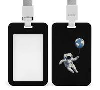 Astronaut Holding an Earth Balloon ID Badge Holders with Lanyard Vertical Sliding Card Protector for Office Factory Hospital