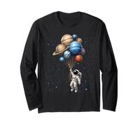 Astronaut Holding Planet Balloons STEM Kids Outer Space Long Sleeve T-Shirt