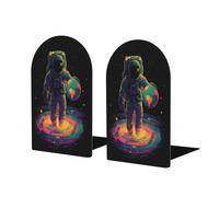 Astronaut Holding The Planet Earth Bookends For Shelves 2 Pcs Wooden Book Stopper Organizer For Home Office Libraries