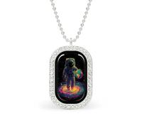 Astronaut Holding The Planet Earth Rectangle Pendant Necklace Silver Women Jewelry Alloy Keychain Tag Jewelry