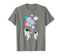 Astronaut Holding Transgender Planet Balloons Trans Pride T-Shirt, Men, Olive Heather, Large