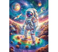 Astronaut in Cosmic Galaxy 300 Pieces Set Classic Jigsaw Puzzle Fairy Tale Scenery Cartoon Couple Puzzle Partners Mind Relaxation Wall Decor Easter New Year Premium Cardboard 300 PCS