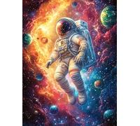 Astronaut in Fiery Cosmic Galaxy 300 Pieces Set Classic Jigsaw Puzzle Magical Accompany Fairy Tale Couple Puzzle Partners Mind Relaxation Wall Decor Easter New Year Premium Cardboard 300 PCS