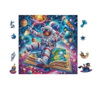 Astronaut in Galaxy Reading Book 100 Pcs Jigsaw Puzzle Bundle Family Puzzle Lovers Fun Family Game Mindful Activity Spring Gift Precision Cut Cardboard 28x28cm