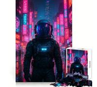 Astronaut in Neon Cityscape Jigsaw Puzzles1000 Pieces Brain Exercise Leisurely Pursuit Precision Cut Unique Xmas Gift (38X26CM)