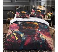 Astronaut in space 3D Printing Quilt Cover 3pcs 100% Microfibre Anti-Fade Zip Closure Sci-fi futuristic Duvet Cover 2 Pillowcases Breathable Easy Care Bedding Boys Girls Room Single (135x200cm)