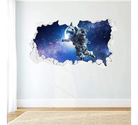 Astronaut in Space Broken Wall Sticker Sky Decal Galaxy Art Spaceman Mural Vinyl (90cm Width x 45cm Height)