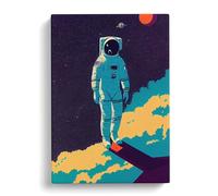 Astronaut In Space No.2 Red, Teal, Peach Canvas Print | Gallery Wrapped 30mm Frame Wall Art | 30x20 inches | Ready to Hang | Contemporary Space Picture | Living Room Bedroom Lounge Office