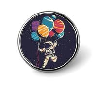 Astronaut in Space Round Lapel Pin Women's Novelty Buttons & Pins Metal Badge Cute Brooch Retro Pinback Badge Fashion Bag Pins for Hat Backpacks Tie Suit Wedding Party Accessory, Circular, Aluminum