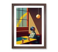 Astronaut In The Cafe Framed Print | A3 Walnut Framed Wall Art | Ready to Hang | Modern Space Picture | Living Room Bedroom Lounge Office