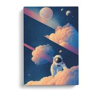 Astronaut In The Clouds Blue, Peach, Teal Canvas Print | Gallery Wrapped 30mm Frame Wall Art | 30x20 inches | Ready to Hang | Contemporary Space Picture | Living Room Bedroom Lounge Office