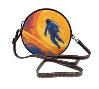 Astronaut In The Space Orange Women Round Crossbody Bags Leather Sling Bag Purse