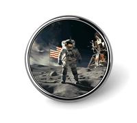 Astronaut Landing on The Moon Button Pin 1 Inch, Personalized Metal Lapel Pins, Lightweight Round Brooch Pin, Elegant Button Badges, Funny Enamel Pins for Shirts Jackets Bags & Gift