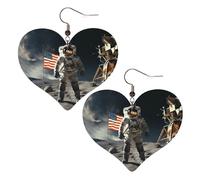 Astronaut Landing on The Moon Leather Earrings for Women Heart Dangle Earrings Lightweight Drop Earring Jewelry Gift