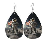 Astronaut Landing on The Moon Leather Earrings for Women Teardrop Dangle Earrings Lightweight Drop Earring Jewelry Gift