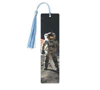 Astronaut Landing on The Moon Metal Bookmarks with Tassel,Cool Book Markers for Reading Women, Men,Aluminum Hanging Ornament Fancy Handmade Craft Reading Accessories Gift for Book Lovers M