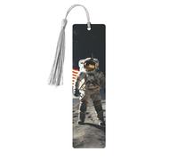 Astronaut Landing on The Moon Metal Bookmarks with Tassel,Cool Book Markers for Reading Women, Men,Aluminum Hanging Ornament Fancy Handmade Craft Reading Accessories Gift for Book Lovers M