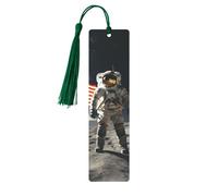 Astronaut Landing on The Moon Metal Bookmarks with Tassel,Cool Book Markers for Reading Women, Men,Aluminum Hanging Ornament Fancy Handmade Craft Reading Accessories Gift for Book Lovers M