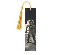 Astronaut Landing on The Moon Metal Bookmarks with Tassel,Cool Book Markers for Reading Women, Men,Aluminum Hanging Ornament Fancy Handmade Craft Reading Accessories Gift for Book Lovers M