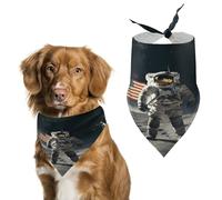 Astronaut Landing on The Moon Pet Scarf Adjustable Pet Accessories Triangular Scarf Washable Floral Print Puppy Bib Bandana Stylish Comfortable Cat Scarves for Holiday Scarfs