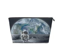 Astronaut Leather Travel Toiletry Bag, Makeup Cosmetic Pouch with All-Over Print,Leather Material,Water-Resistant,Large Capacity Organizer for Women Men