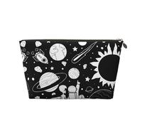 Astronaut Leather Travel Toiletry Bag, Makeup Cosmetic Pouch with All-Over Print,Leather Material,Water-Resistant,Large Capacity Organizer for Women Men