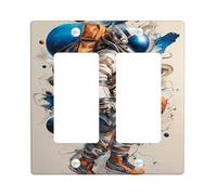 Astronaut Light Switch Cover Plate/Outlet Covers, Blue and Orange Space Theme for Kids' Rooms, Thermoplastic Wall Plates, Standard Size Double Rocker