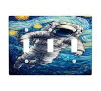 Astronaut Light Switch Cover Plate/Outlet Covers, Blue Cosmic Design for Wall Decor, Thermoplastic Wall Plates, Standard Size Triple Toggle