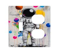 Astronaut Light Switch Cover Plate/Outlet Covers, Colorful Balloons for Kids' Room Decor, Thermoplastic Wall Plates, Standard Size Toggle Duplex