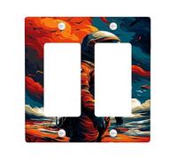 Astronaut Light Switch Cover Plate, Vibrant Red and Blue Space Theme for Home Decor, Thermoplastic Wall Plates, Standard Size Double Rocker