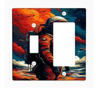 Astronaut Light Switch Cover Plate, Vibrant Red and Blue Space Theme for Home Decor, Thermoplastic Wall Plates, Standard Size Toggle Rocker