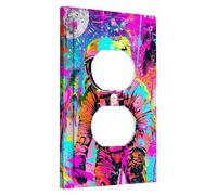 Astronaut Light Switch Cover Plates, Neon Galaxy Space for Wall Accents, Thermoplastic Wall Plates, Standard Size Single Duplex Outlet