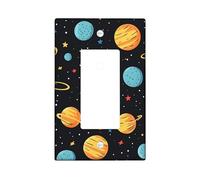 Astronaut Light Switch Cover Plates/Outlet Covers, Black Space Theme with Planets and Stars, Fun Design for Kids' Rooms, Thermoplastic Wall Plates, Standard Size Single Rocker